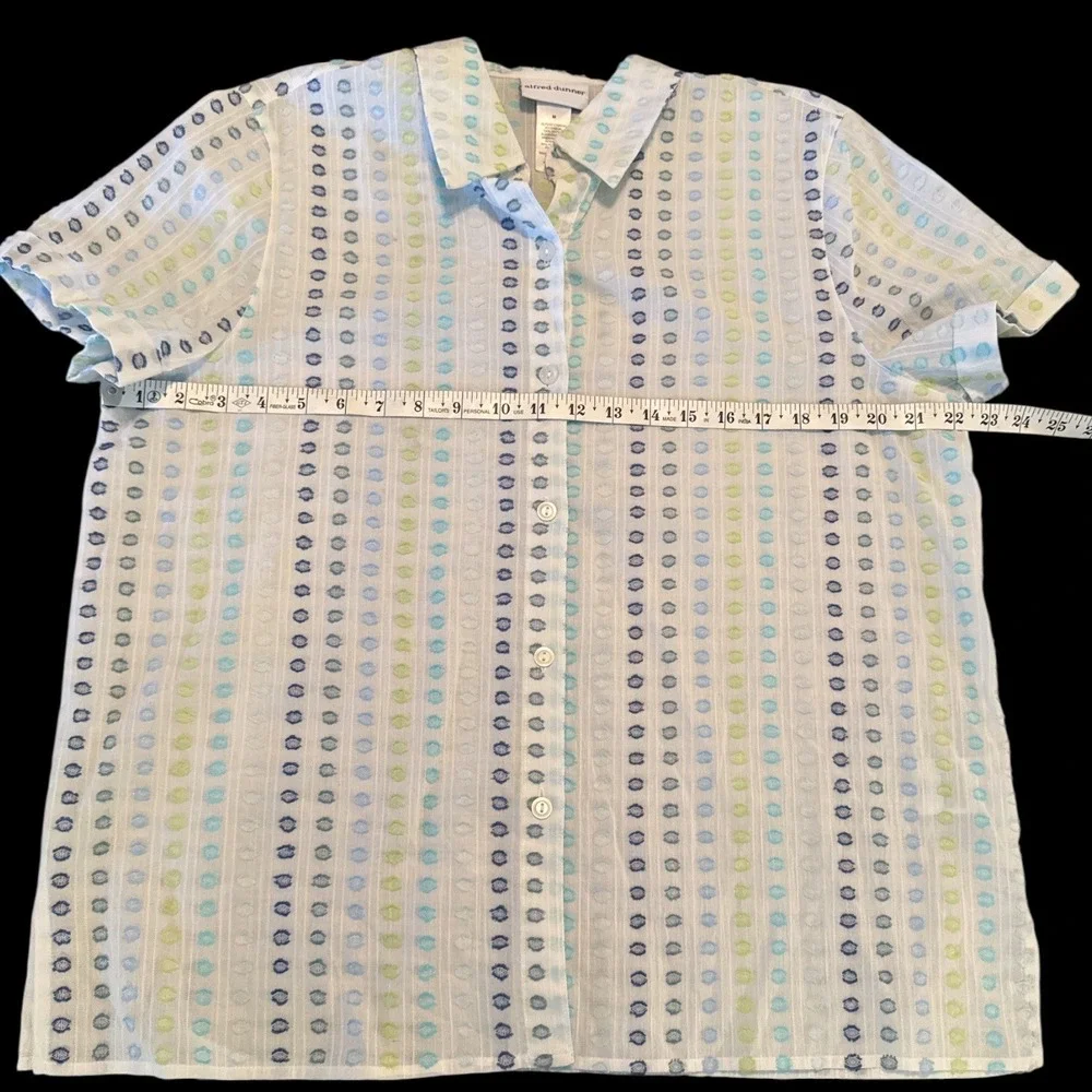 NWT Alfred Dunner Short Sleeve Button Up Shirt Polka Dot Sz M Grandmacore Breezy